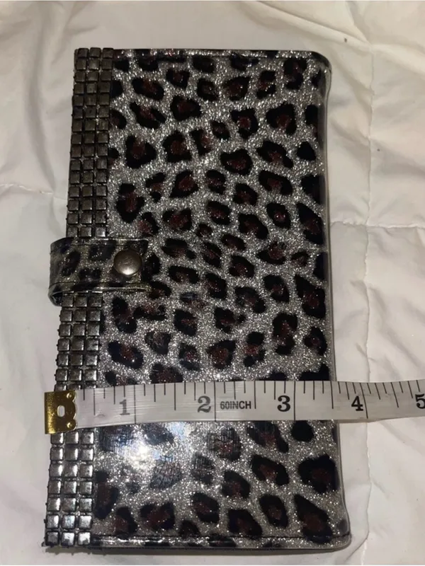 Leopard Print Metallic Clutch Wallet - Silver and Brown - Image 4