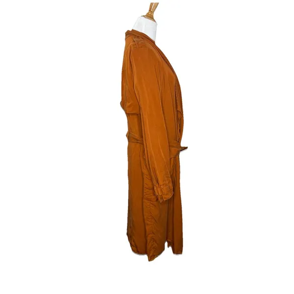Zara Drawstring Belt Orange Trench Coat Size Medium Womens Pockets Long sleeve - Image 8