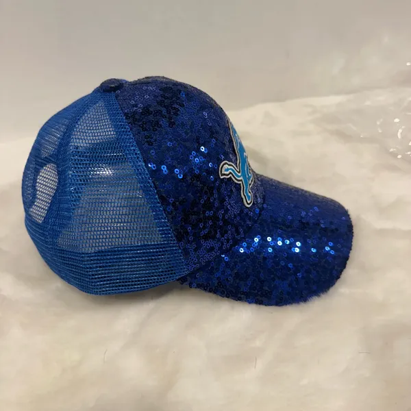 National Football League Detroit Lions Blue Sequin Baseball trucker hat, adjustable Cap! - Image 5