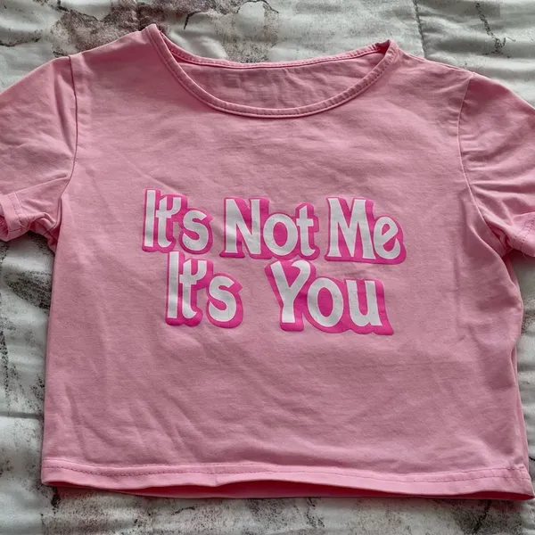 Pink “It’s Not Me It’s You” crop top, size S Barbiecore boho Y2K western beach - Image 6