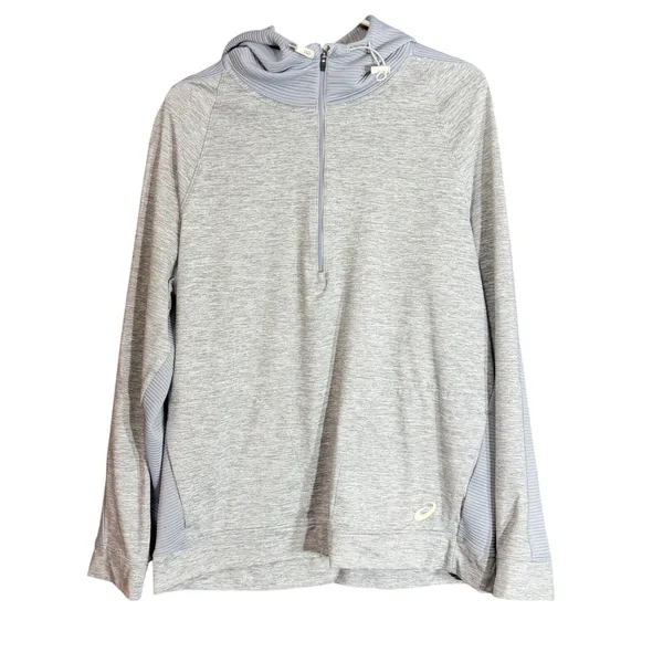 ASICS Womens Size Large Gray D1 Quarter Zip Hoodie Pullover Athletic Running Top - Image 2