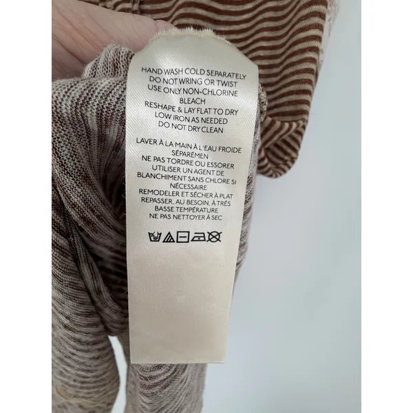 Free People Tank Top Striped Henley Medium Brown Linen Blend Boho Sleeveless - Image 12