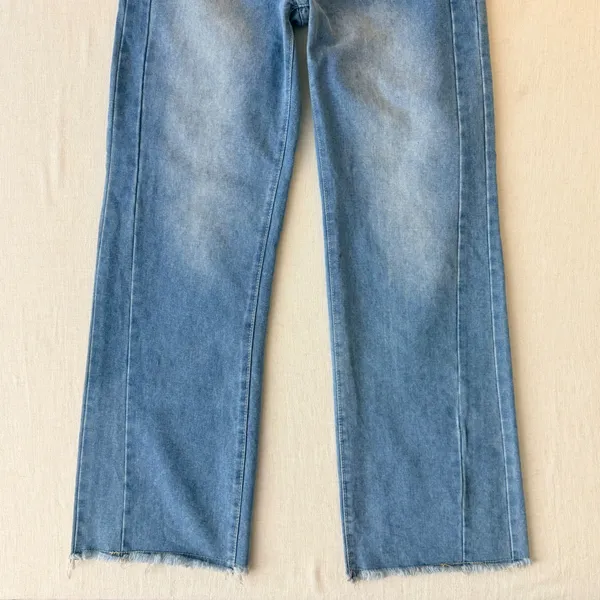 Commense High Rise Wide Leg Raw Hem Jeans Women Medium Light Wash - Image 4