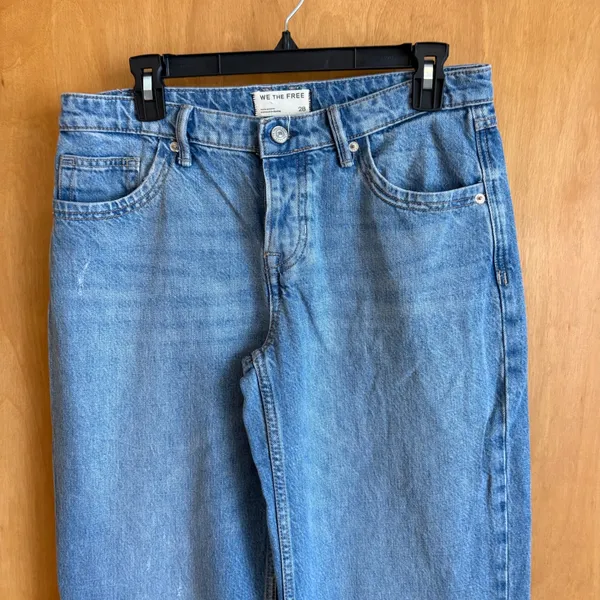 We The Free Wide Leg Jeans Women 28 Blue High Rise‎ Button Fly Denim Pants - Image 4