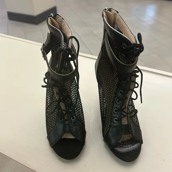 HeelsElegant Black Mesh Lace-Up one shoe is a 36 and one is a 37. (6 1/2-7) - Image 2