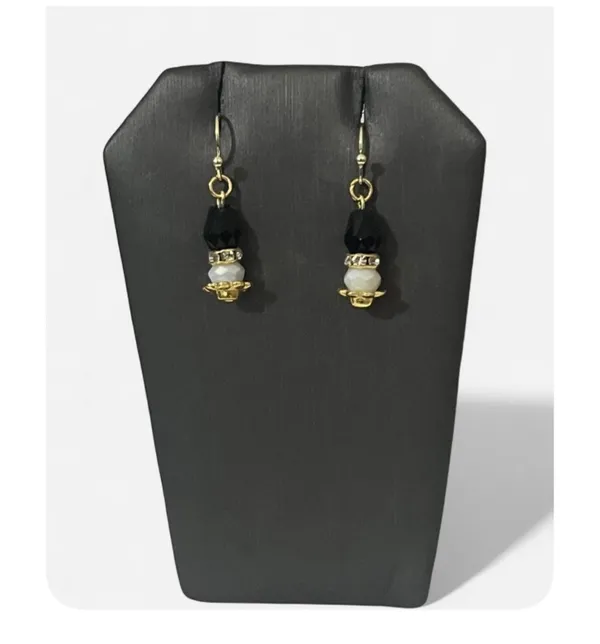 Handmade Black & Gold Tone Pearl Bead Geometric Triangle Charm Bracelet Earring Set Set - Image 4