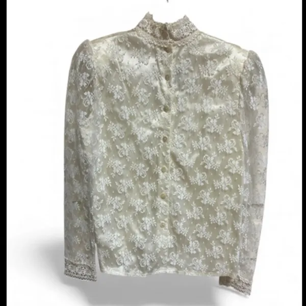 Vintagew Scott McClintock blouse Size 10 Lace High Neck Victorian Boho Bridgeton - Image 5