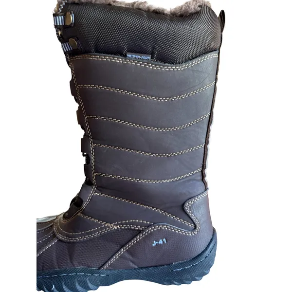 J41 Avery Boots Womens Size 8.5 Brown Faux Fur Winter Duck Boot Front Lace EUC - Image 5