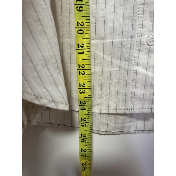 Max Studio London Button Down Shirt Medium Ivory Striped - Image 6