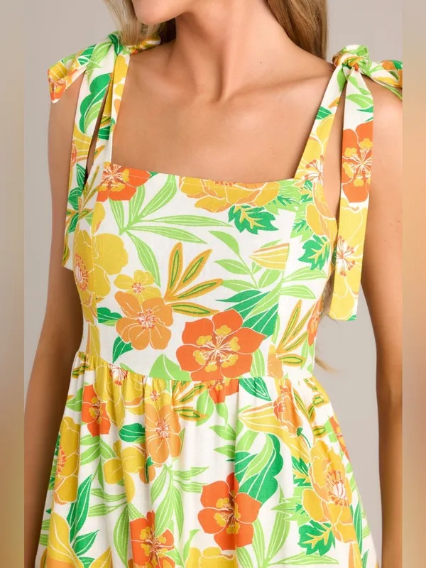 Flying Tomato PLANTING SEEDS YELLOW FLORAL LINEN MAXI DRESS S - Image 3