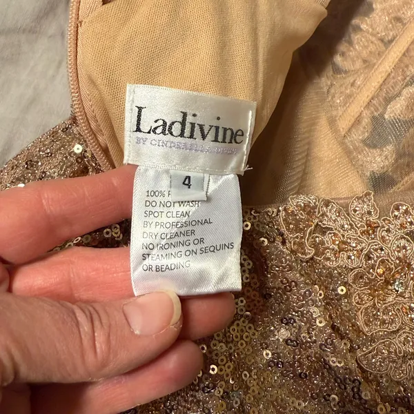 Strapless Gold‎ Embellished Gown By Ladivine CD3936 Size 4 - Image 9
