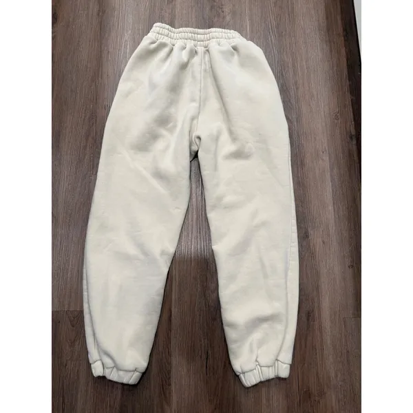 Comfrt Womens Fleece Lined Jogger Sweatpants Cream High Rise Elastic Waist Small - Image 3