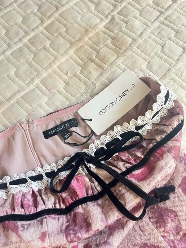 Cotton Candy LA pink flower newspaper strapless dress - Image 6