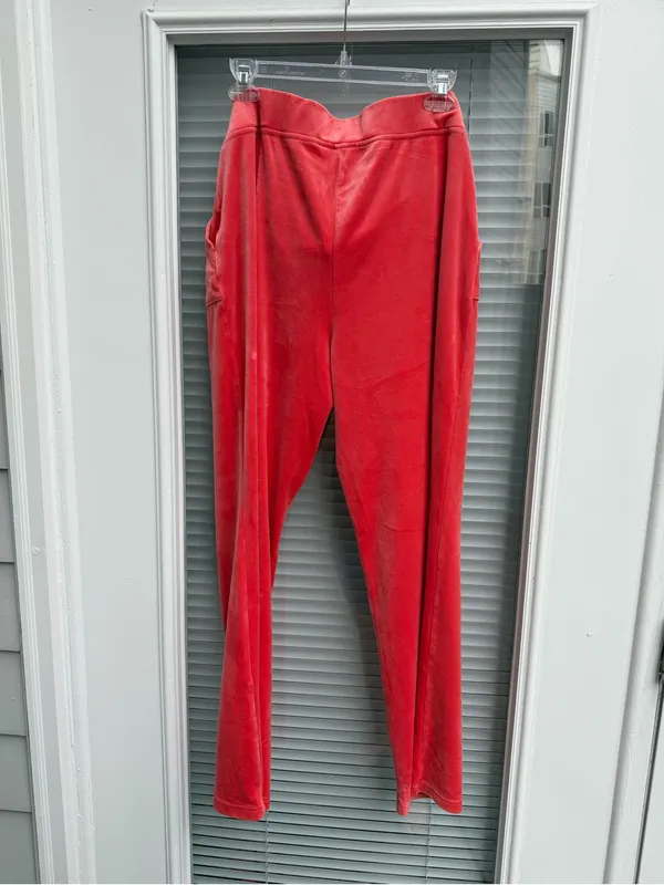 Juicy Couture Velour Wide Leg Pants Coral Pink Y2K Women’s L Crown Logo - Image 5