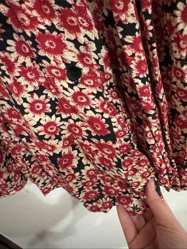 Free People Lace Up Mini Black Combo Dress Buttoned Front Ditsy Floral Print S - Image 11