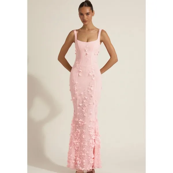 Oh Polly Vasanta Embellished Fishtail Corset Gown Maxi Dress in Pink size 2 - Image 3