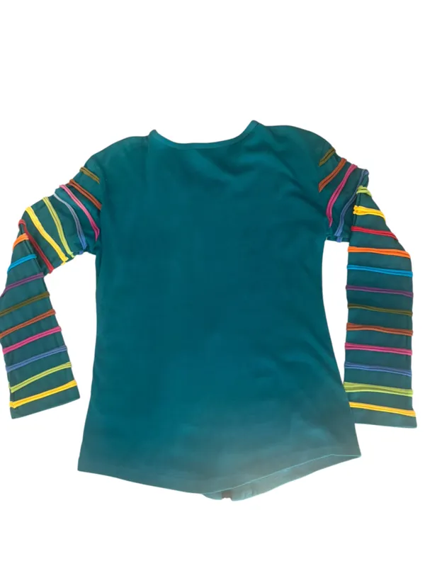 Rainbow Striped Textured Full Zip Long Sleeve Cotton Sweater Womens XXL - Image 2