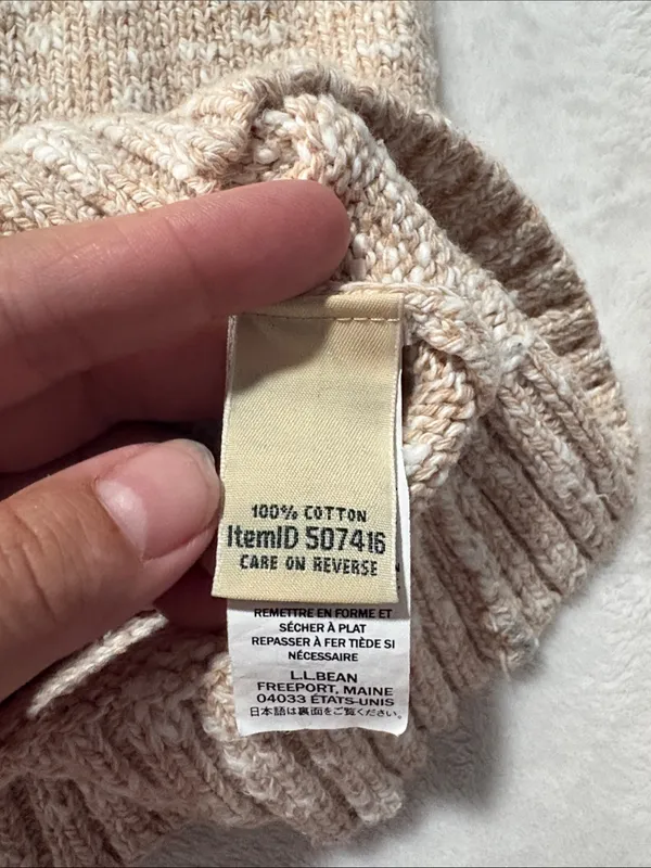 L.L. Bean women's medium Cream Beige Marled Turtleneck Sweater knit cotton - Image 6