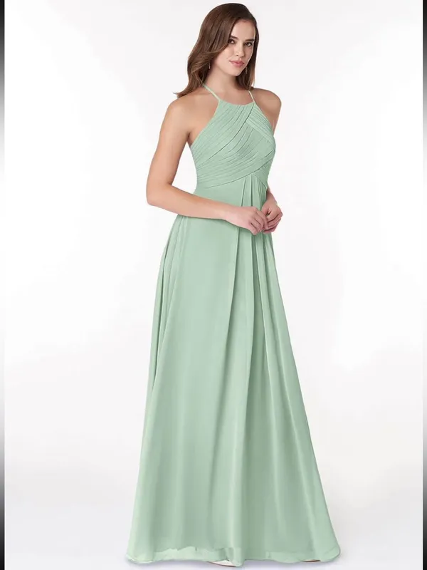 Azazie Ginger Agave A-Line Halter Pleated Chiffon Dress Size XS - Image 3