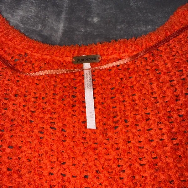 Free People Coco V-Neck Surplice Sweater M Orange Boho Chunky Knit Oversized - Image 4