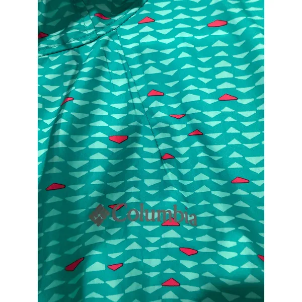 Columbia Womens Windbreaker L Teal Pink Geometric Full Zip Hooded Jacket Rain - Image 4