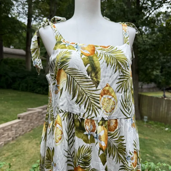 Label Of Love Fruit Novelty All Over Print MIDI Dress M Medium Palm - Image 2