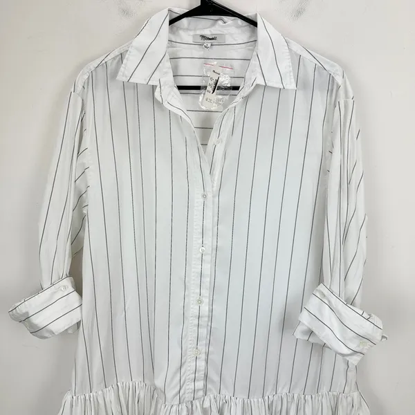 Madewell Bubble Hem Mini Shirtdress Pinstripe Poplin Cotton White Medium NWT - Image 7
