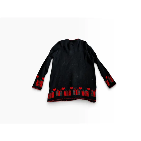 90s Vintage NutCracker Christmas Sweater Medium Black Kitten Cat Tree Ugly - Image 2
