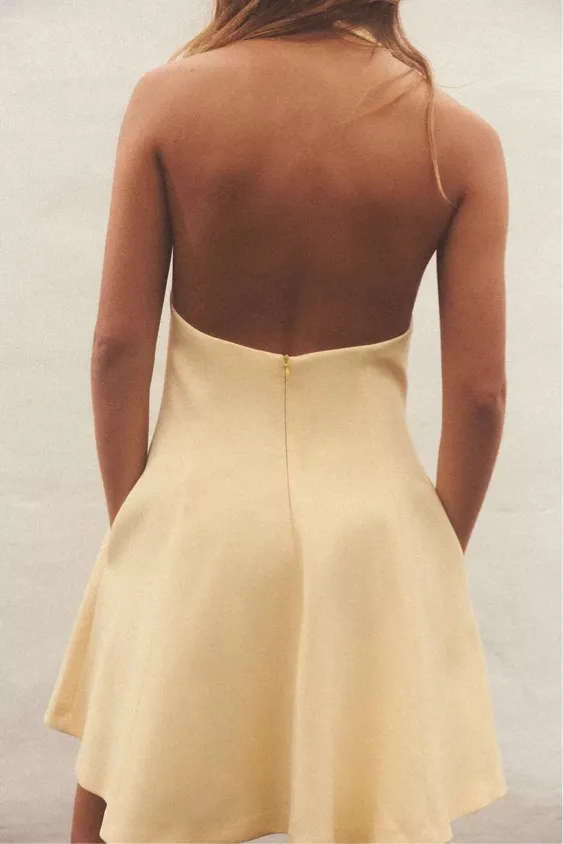 Zara mini halter godet butter yellow evening party wedding dress - Image 9
