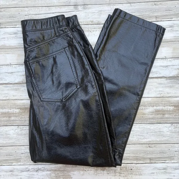 Abercrombie & Fitch 90s Straight Ultra High Rise Pants 28/6s Black Vegan Leather - Image 3