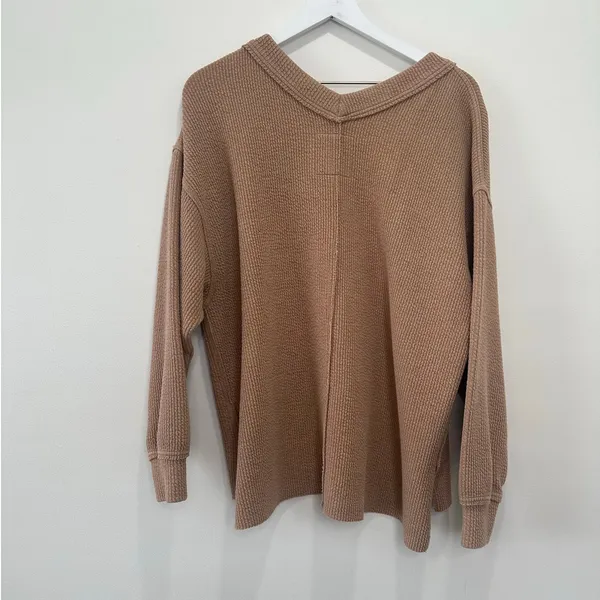 Aerie Wonder Texture Oversized V-Neck Knit Pullover Sweater Size Medium - Image 6