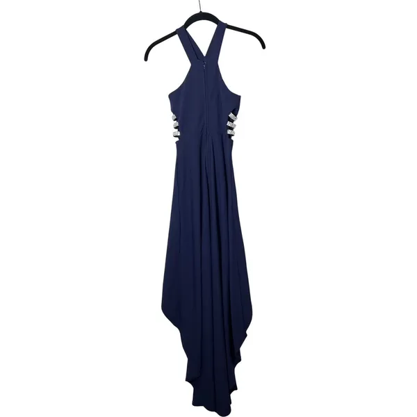 Speechless Navy Blue Halter‎ High Low Rhinestone Side Cutout Formal Dress Size 0 - Image 6