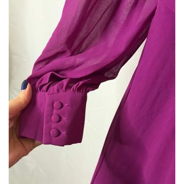 Faeriesty Surplice Neck Lantern Sleeve Chiffon Mermaid Dress in Purple sz Medium - Image 8