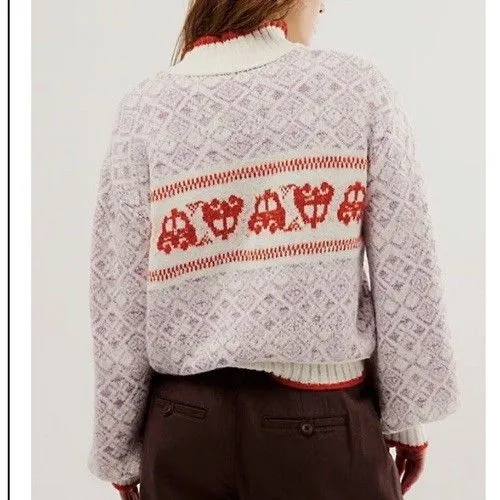 Free People Freya Fair Isle Sweater Large Boho Nordic Ski Lodge Cozy Pullover - Image 3