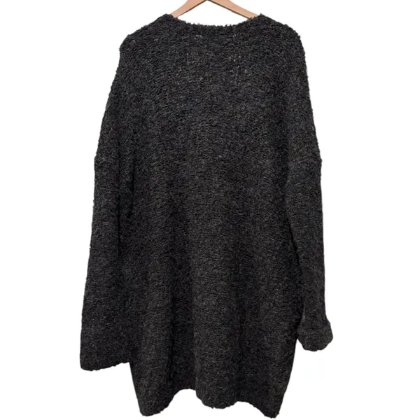 Free People Oversized Duster Cardigan M Gray Boho Fuzzy Alpaca Boucle Slouchy - Image 2