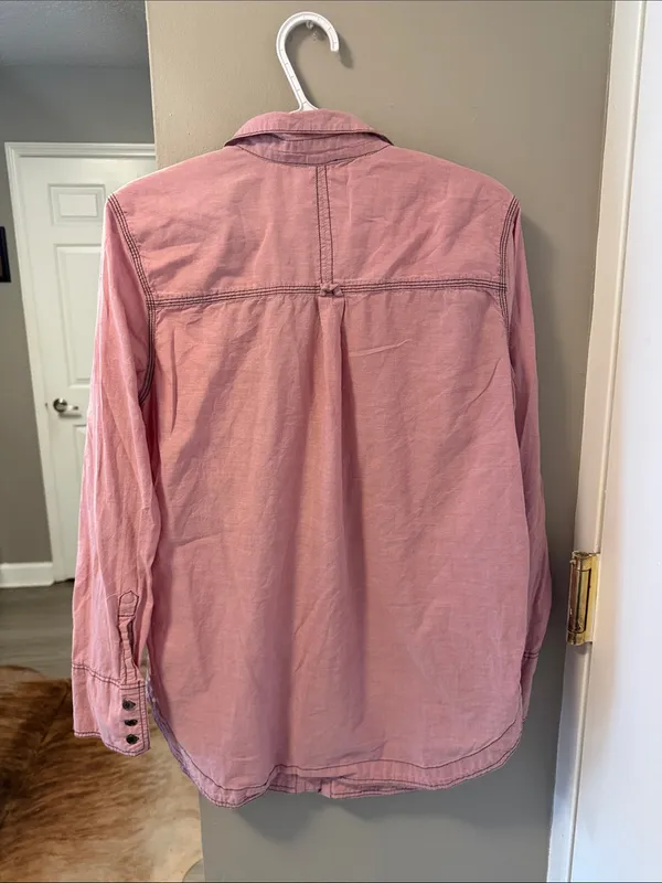 Free People Last Chance Cotton Button Down Pink Medium - Image 8