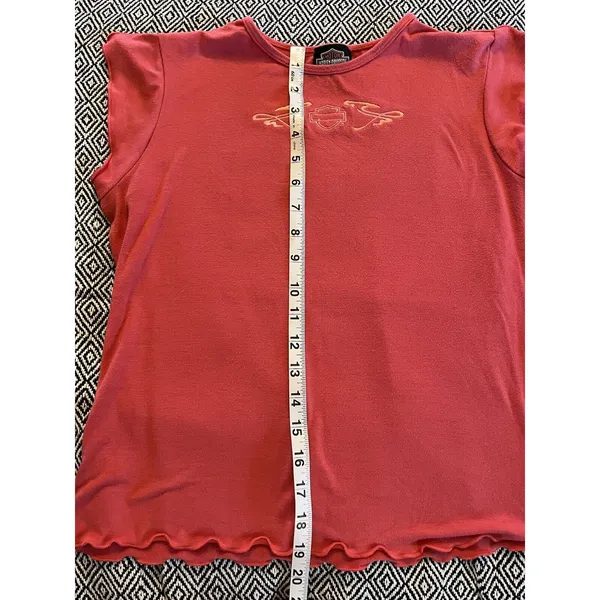 VTG Harley Davidson Shirt Women’s Large Coral Red Short Sleeve Biker - Image 3