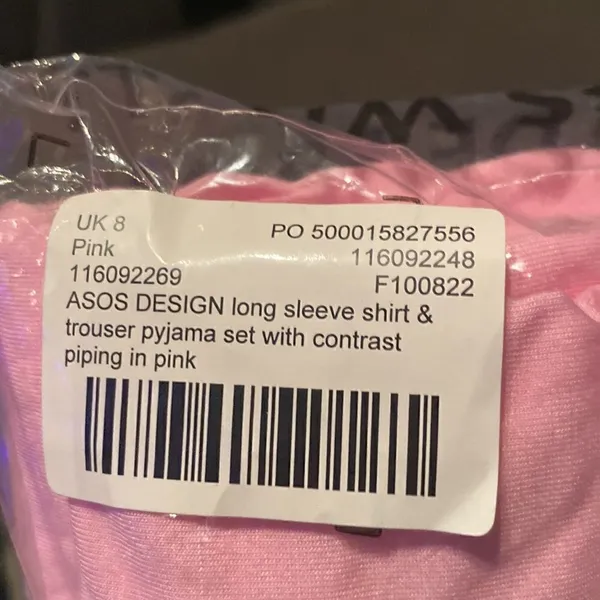 ASOS Design Women’s Long Sleeve Shirt & Pants Pajama Set Pink Piping Size 4 NEW - Image 4