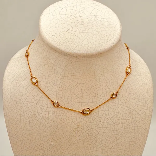 Kate Spade New York Gold Tone Clear Crystal Station Necklace Emerald & Round Cut - Image 4