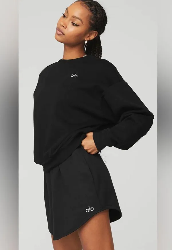 MNWT Alo Yoga Accolade Crew Neck Pullover Black Size XXS Oversized - Image 3