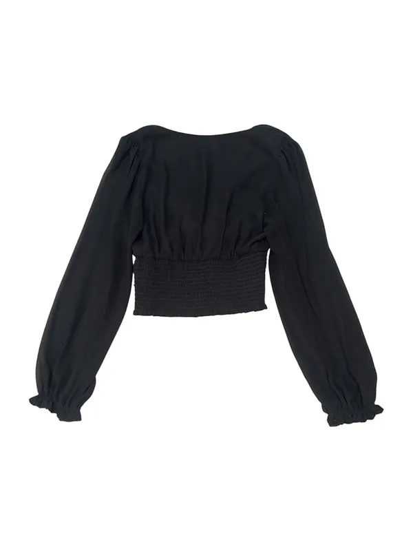 Wilfred Aritzia Wistful Blouse Black Size M Smocked V Neck Sheer Sleeve - Image 2