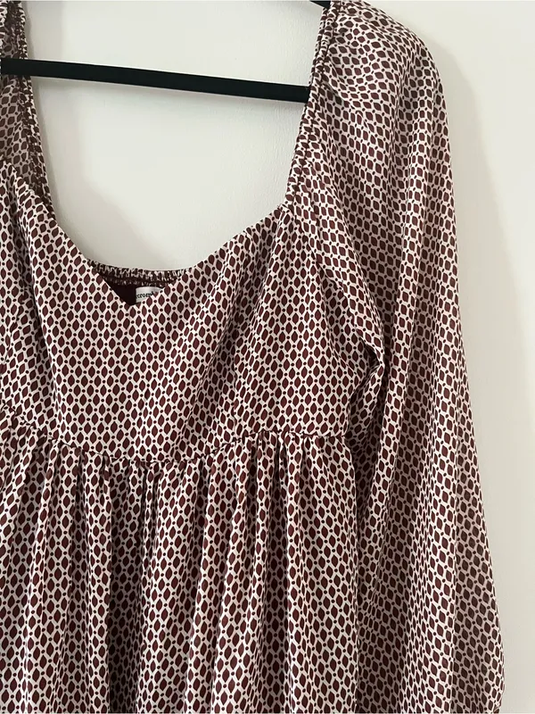 Abercrombie Babydoll Brown Mini Dress Medium Romantic Soft Girl Fall Date Night - Image 2
