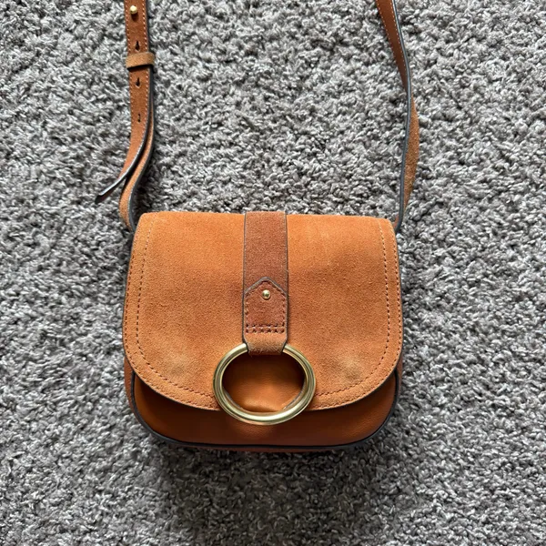 Vince Camuto Kayci Caramel Suede & Leather Crossbody - Image 2
