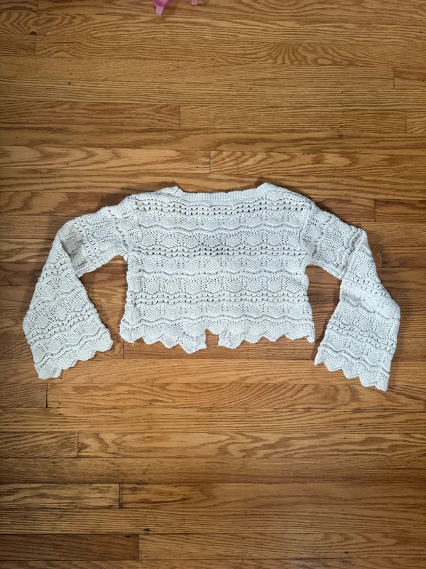 Urban Outfitters Crochet Bell Sleeve Tie Front Cardigan Sweater - Image 3