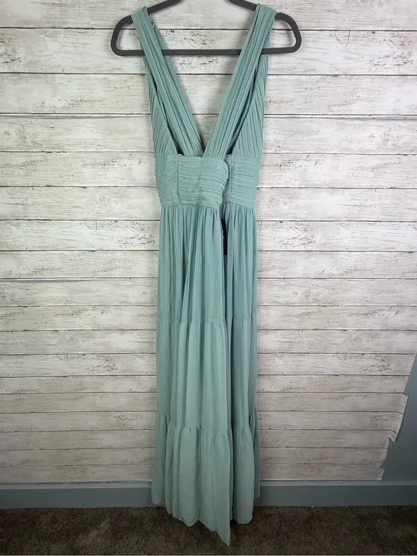 Lulus Leora Light Blue Pleated Tiered Maxi Dress Size Large - Image 6
