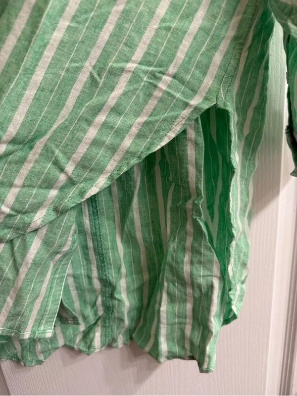 Aerie Green White Striped Linen Blend Coverup Button-Up Shirt - size L - Image 6