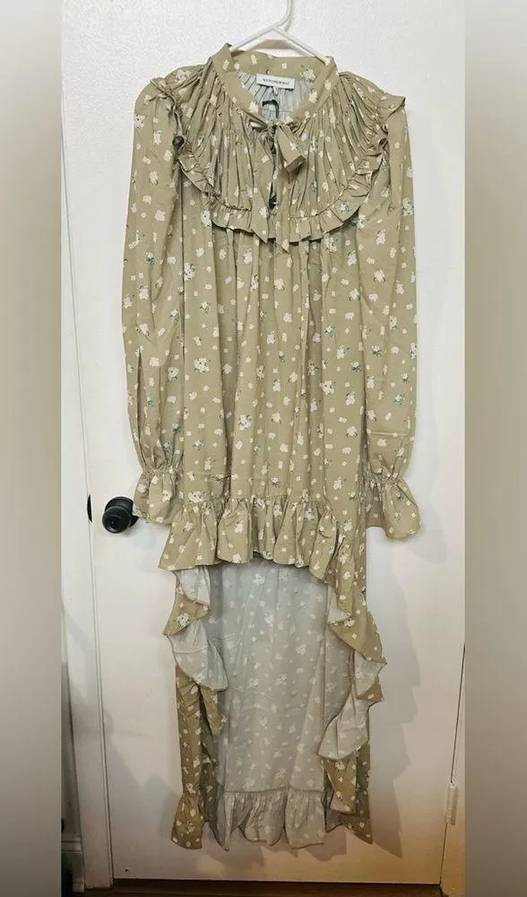 We Wore What NWT High Low Ruffle Floral Dress weworewhat Olive Size M $128 - Image 4