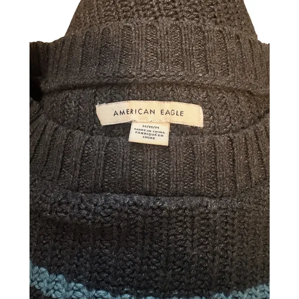 American Eagle Outfitters Charcoal Gray Striped Pullover Sweater Crew Neck M - Image 5