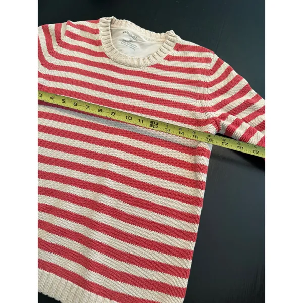 Eddie‎ Bauer Womens Red Cream Striped Cotton Crewneck Sweater Size Small - Image 3
