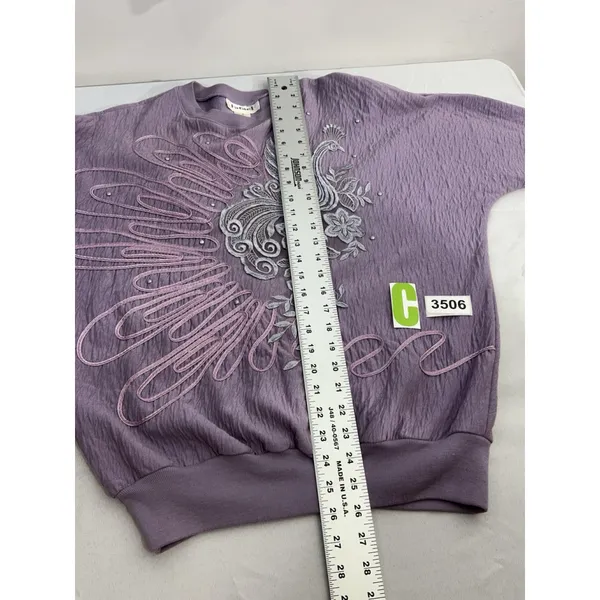 Womans Rafael Medium Purple Textured Embroidered Long Sleeve Pullover Sweatshirt - Image 6
